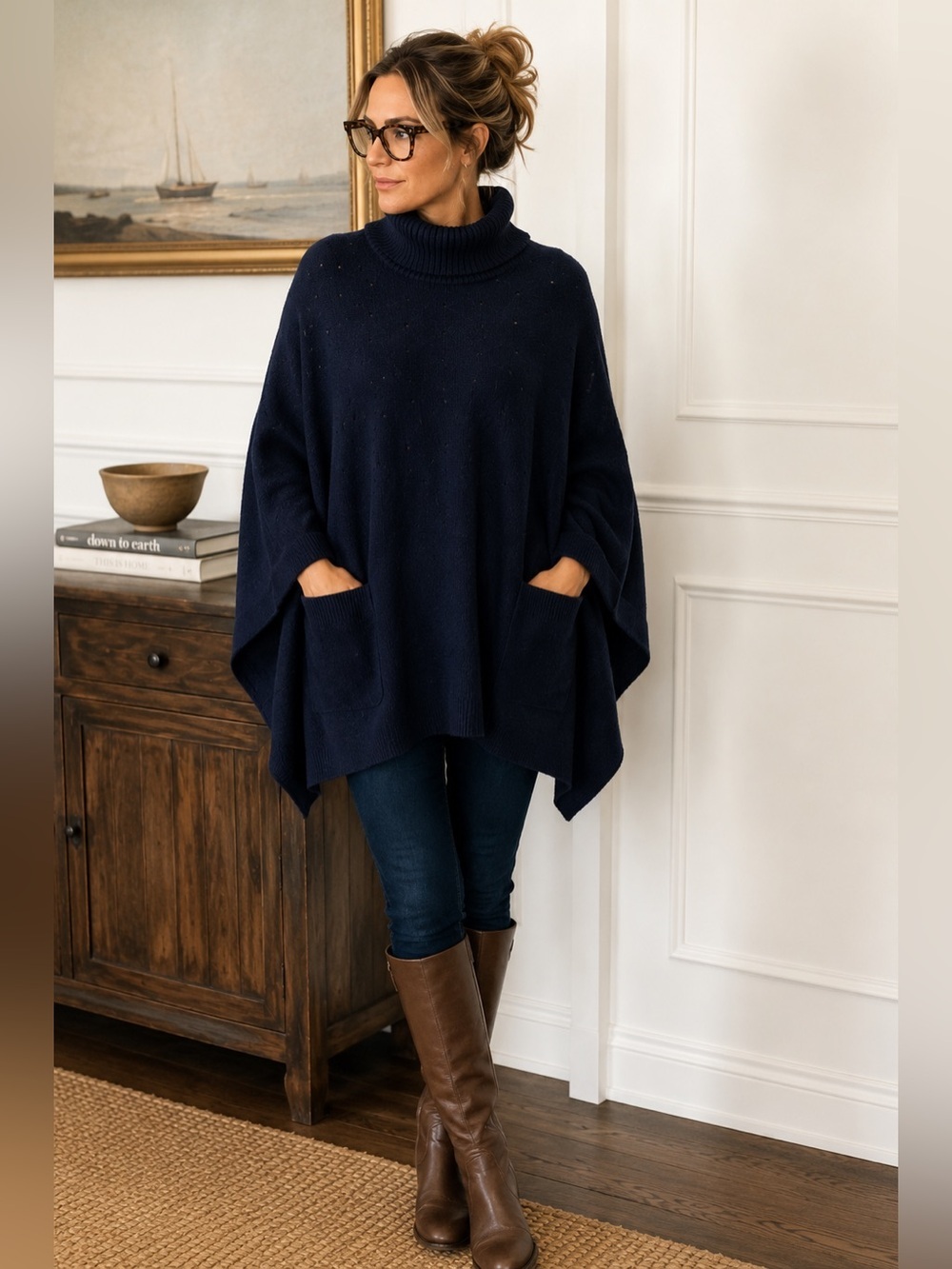 Vintage Gap Lambs Wool/Cashmere Poncho Sweater - Navy- XS/S